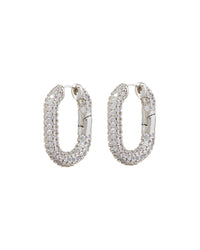 XL Pave Chain Link Hoops- Silver View 1