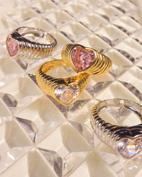 BFF Ring Set- Silver/Clear and Pink View 3