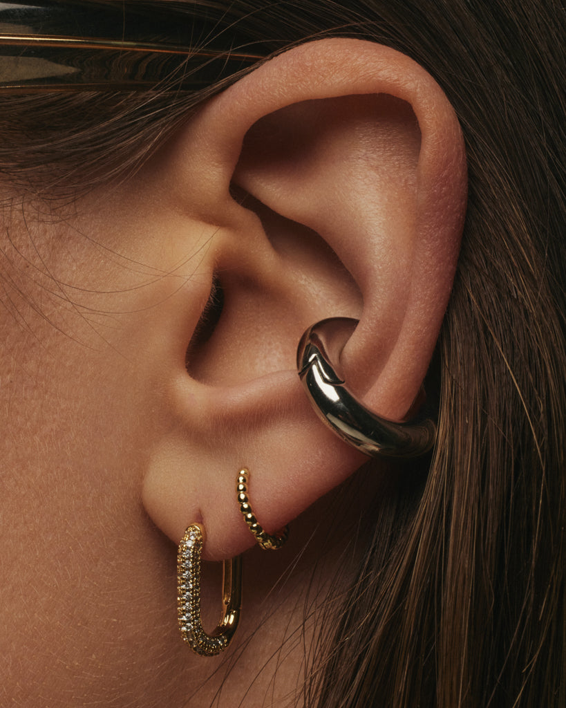 【LUV AJ】Pave Cuban Link フープピアス Pave Cuban Link Hoops- Gold | Luv Aj