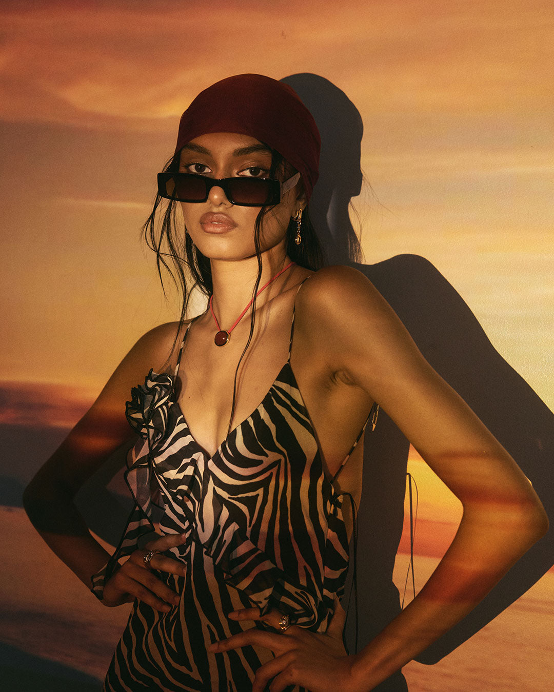 Sunset Stone Cord Necklace- Red | Luv Aj