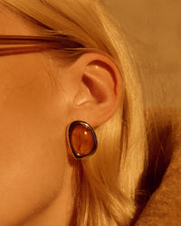 Luv Aj AMBER CABOCHON STUDS SILVER on model  View 2