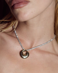 The Mercury Disc Sparkle Necklace on model View 2