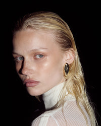 The XL Chrome Orb Studs on Model View 2