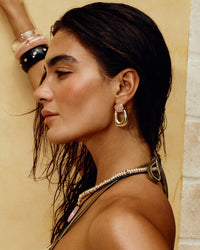 The Rose Quartz Rio Earrings- Gold View 4