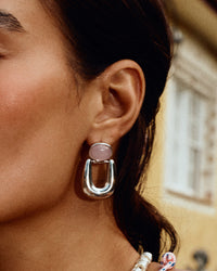 The Rose Quartz Rio Earrings- Gold (Ships Early June) view 2