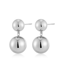 Double Ball Earrings- Silver View 1