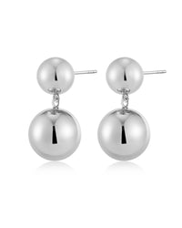 Double Ball Earrings- Silver