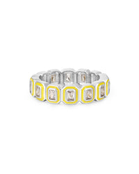 Bezel Ballier Ring- Neon Yellow- Silver View 1