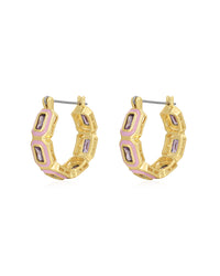 Bezel Emerald Ballier Hoops- Baby Pink- Gold View 1