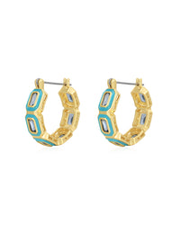 Bezel Emerald Ballier Hoops- Turquoise- Gold View 1