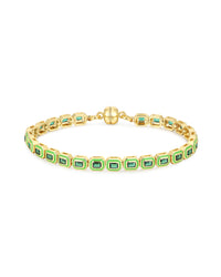 Bezel Emerald Ballier Tennis Bracelet- Bright Green- Gold View 1