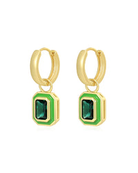 Bezel Huggies- Bright Green- Gold View 1