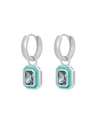 Bezel Huggies- Turquoise- Silver View 1