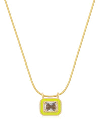 Bezel Pendant Necklace- Neon Yellow- Gold View 1