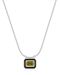 Bezel Pendant Necklace- Black- Silver
