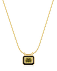 Bezel Pendant Necklace- Black- Gold