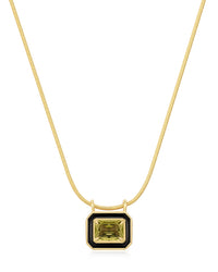Bezel Pendant Necklace- Black- Gold