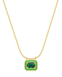 Bezel Pendant Necklace- Bright Green- Gold View 1