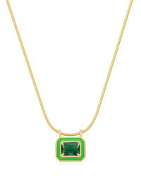 Bezel Pendant Necklace- Bright Green- Gold