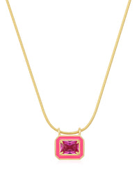 Bezel Pendant Necklace- Hot Pink- Gold