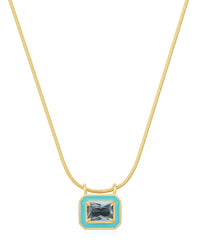 Bezel Pendant Necklace- Turquoise- Gold View 1