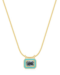 Bezel Pendant Necklace- Turquoise- Gold