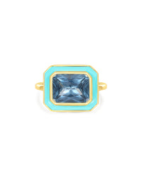 Bezel Statement Ring- Turquoise- Gold View 1