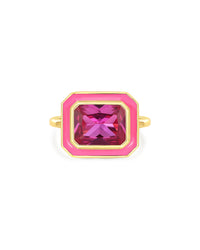 Bezel Statement Ring- Hot Pink- Gold View 1