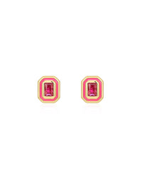 Bezel Studs- Hot Pink- Gold View 1