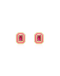 Bezel Studs- Hot Pink- Gold View 1