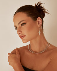 Cross Hoops- Silver View 2