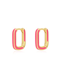 Chain Link Huggies- Hot Pink- Gold View 1