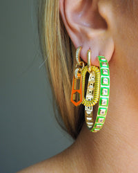 XL Pyramid Stud Hoops- Bright Green- Gold view 2