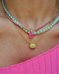 Mini Ballier Necklace with Heart Charm- Hot Pink- Gold view 2
