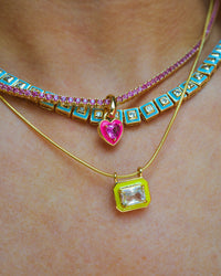 Pyramid Stud Tennis Necklace- Baby Blue- Gold View 4