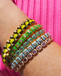 Pyramid Stud Tennis Bracelet- Bright Green- Silver View 3