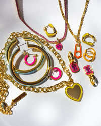 Bezel Huggies- Hot Pink- Gold View 5