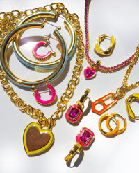 Mini Ballier Necklace with Heart Charm- Hot Pink- Gold View 6