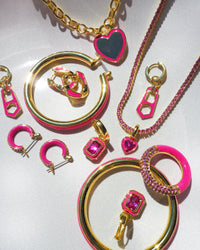 Heart Pendant Necklace- Hot Pink- Gold View 5