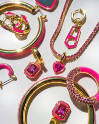 Stripe Amalfi Hoops- Hot Pink- Gold View 7