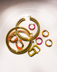 Pave Cuban Link Hoops- Neon Orange- Gold View 3