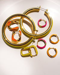Pave Cuban Link Hoops- Neon Orange- Gold View 6