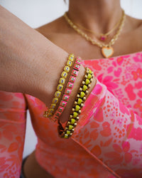 Pyramid Stud Tennis Bracelet- Hot Pink- Gold View 5
