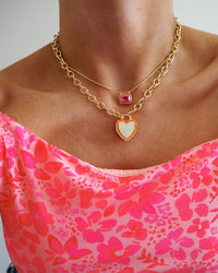 Bezel Pendant Necklace- Hot Pink- Gold View 4