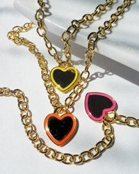 Heart Pendant Necklace- Neon Orange- Gold View 4