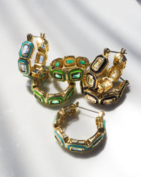 Bezel Emerald Ballier Hoops- Turquoise- Gold view 2