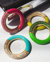 Pave Amalfi Ring- Bright Green- Gold View 2