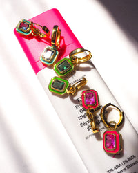 Bezel Huggies- Turquoise- Gold View 4