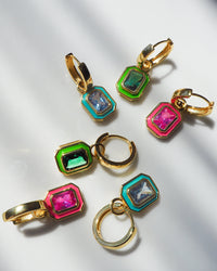 Bezel Huggies- Turquoise- Gold View 2