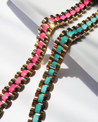 Timepiece Bracelet- Hot Pink- Gold View 2